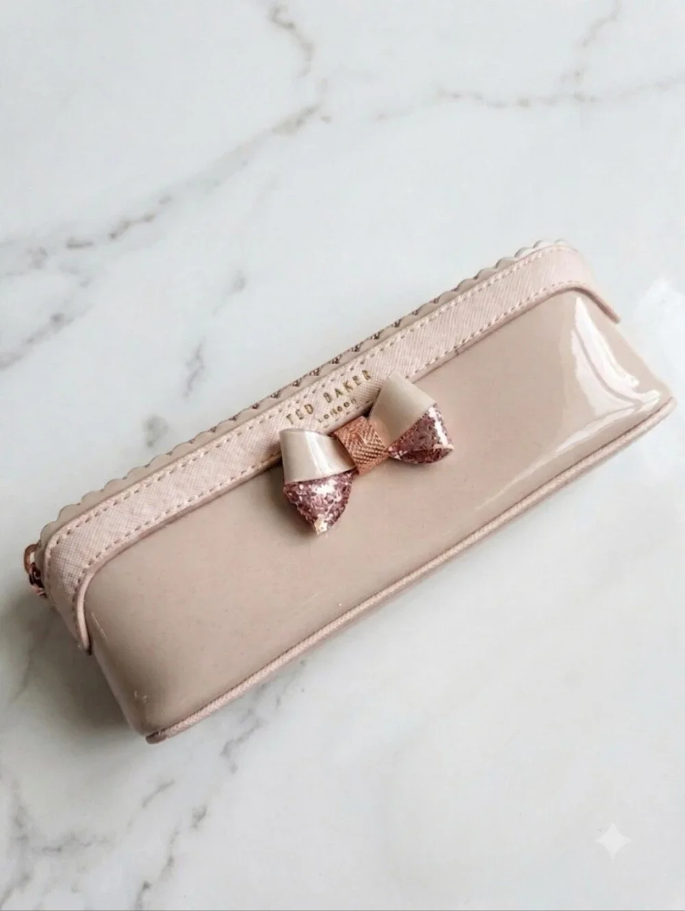 Ted Baker London Pink Vinyl Bow Pencil Case Makeup Pouch